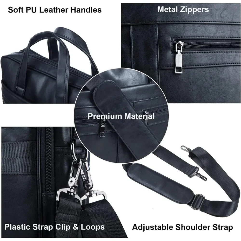 Men's Black Leather Messenger and Laptop bag 15.6 inch